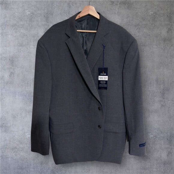 STAFFORD BIG and TALL Mens Blazer Sport Coat Two Button Jacket 56S Gray WOOL - Picture 2 of 5